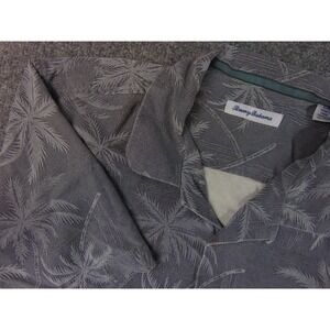 Tommy Bahama Shgirt Mens Karge Gray Palm Tree Aloha Camp Hawaiian Resort Beach